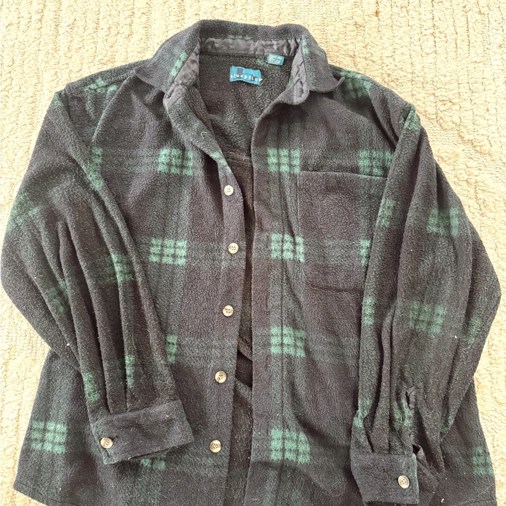 Vintage Green and Blue Plaid Button-Up Jacket